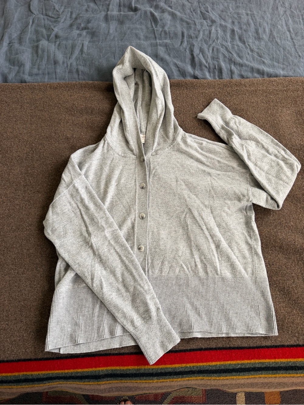 Light Gray Knit Women’s Hoodie with Buttons